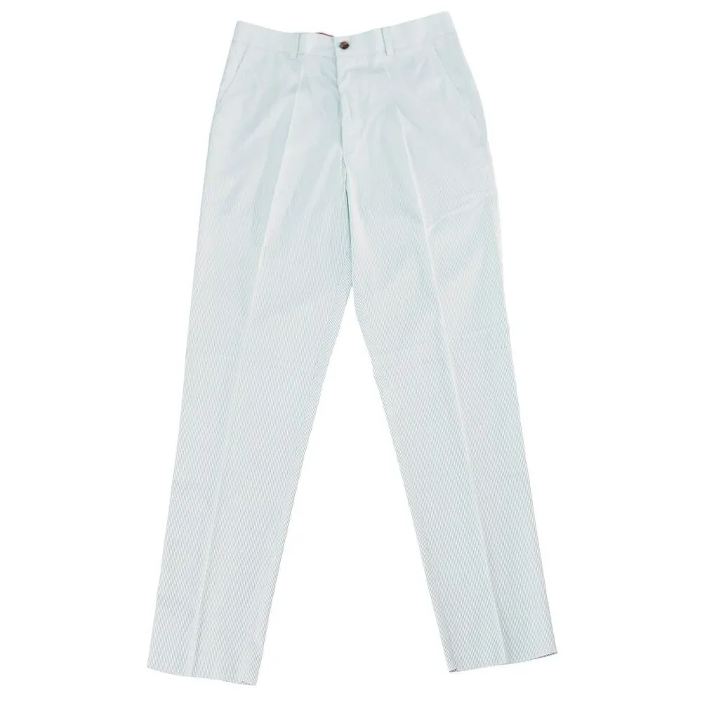 Mens 32 Light Blue White Pinstripe Chino Pants Flat Front Straight Fit Trousers